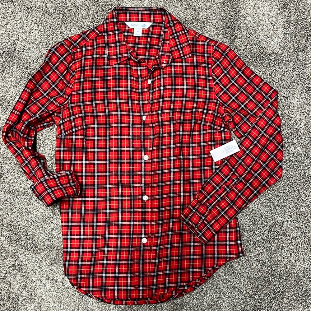 OLD NAVY Women's Classic Flannel Tartan Plaid Shirt Relaxed Fit Size XS- NWT